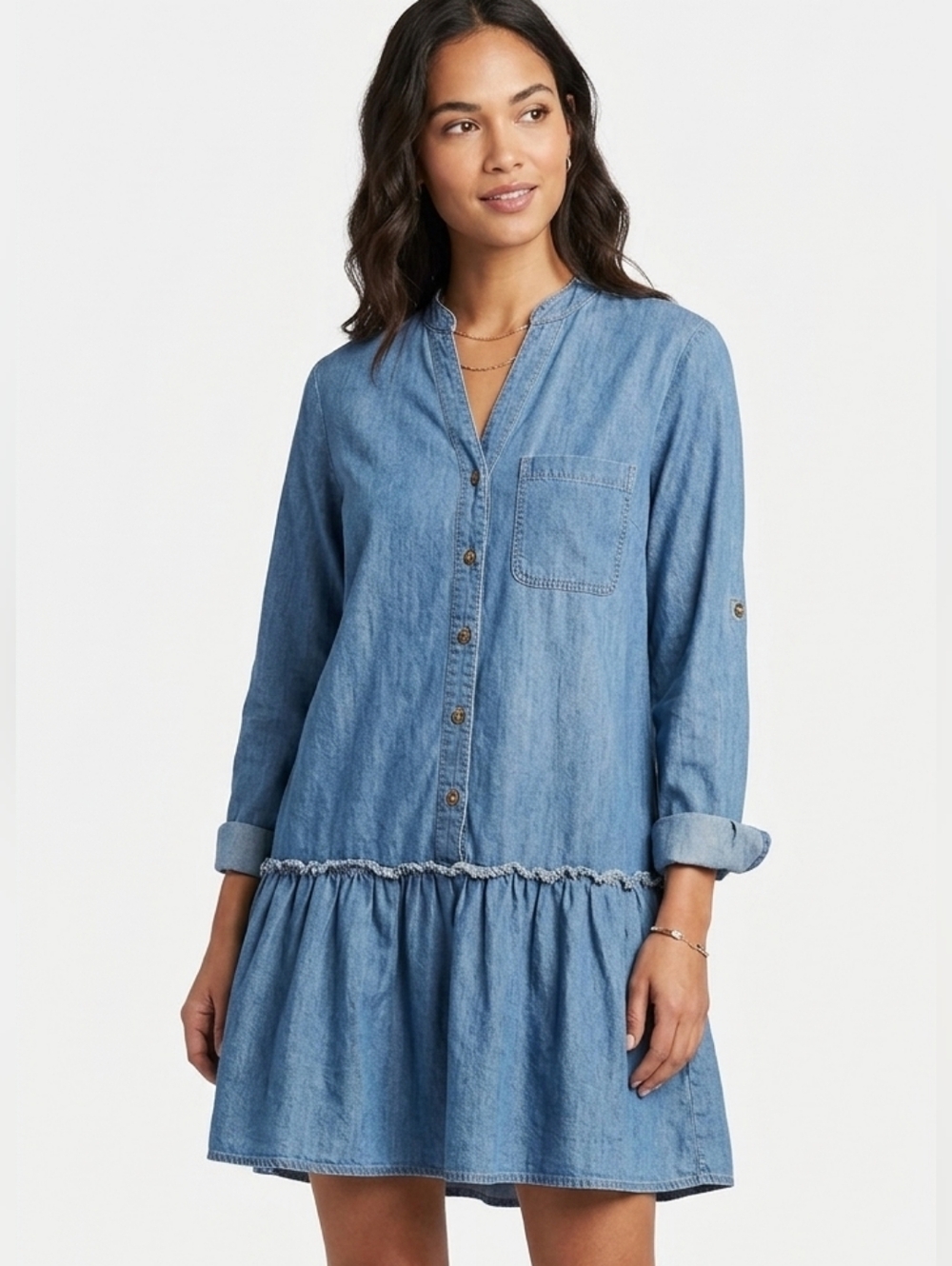 Lightweight Blue Denim Shirt Dress - Casual Women's Dress Medium